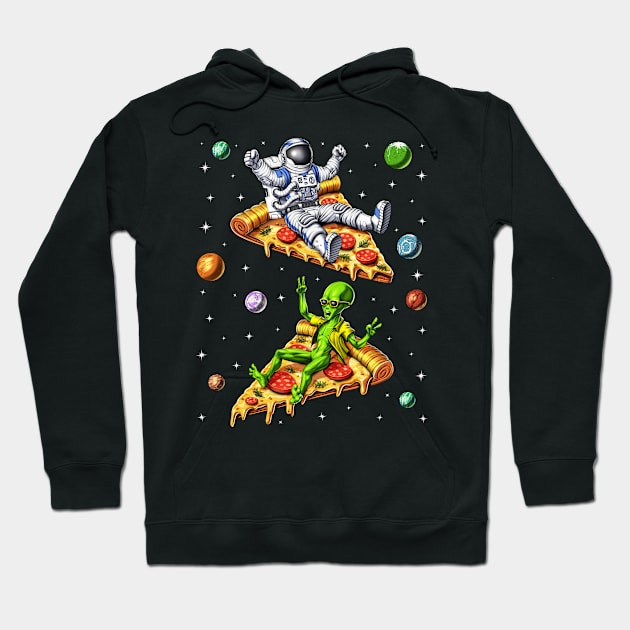 Astronaut And Alien Riding Pizza Hoodie by underheaven